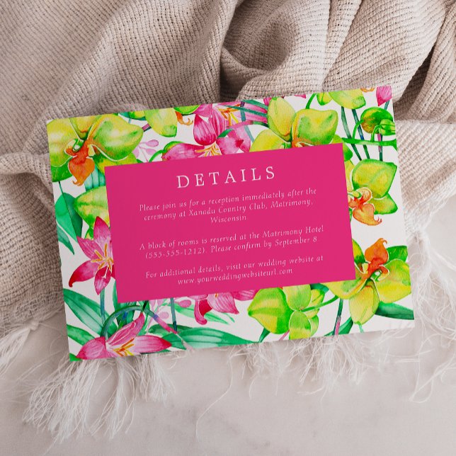 Bold Floral Pink Watercolor Wedding Details Enclosure Card (Creator Uploaded)