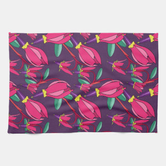 Bold Floral Shooting Star Pink / Purple Wildflower Tea Towel