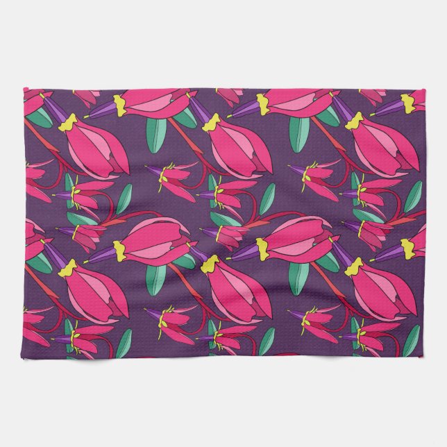 Bold Floral Shooting Star Pink / Purple Wildflower Tea Towel (Horizontal)