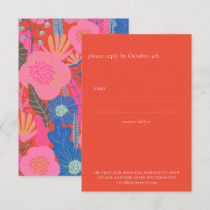 Bold Floral Vibrant Red Elegant Bohemian Wedding RSVP Card