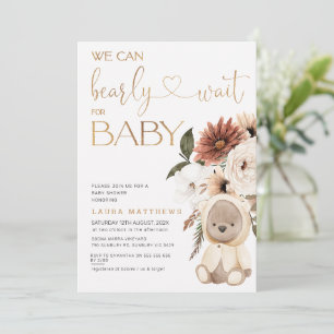 Bold Floral We Can Bearly Wait Baby Shower Invitation