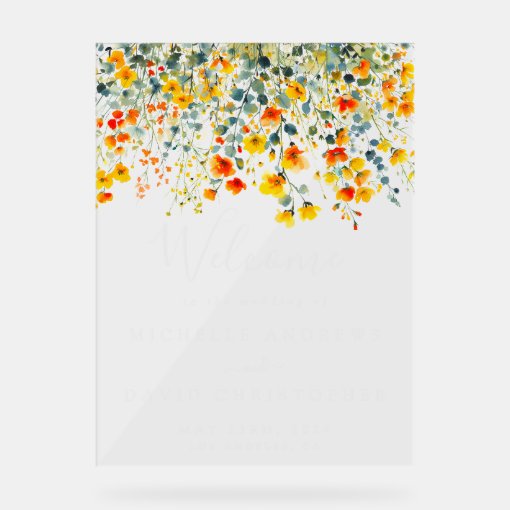 Bold Floral Wedding Acrylic Sign Zazzle