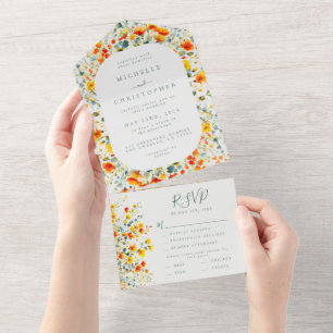 Bold Floral Wedding All In One Invitation