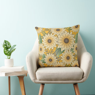 Bold Floral Yellow Sunny Sunflower Garden Cushion