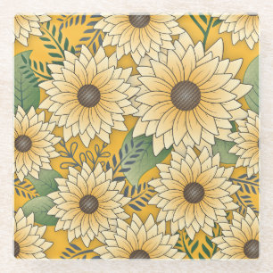 Bold Floral Yellow Sunny Sunflower Garden Glass Coaster