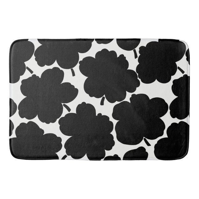 Bold Florals Monochrome Black & White Bath Mat (Front)