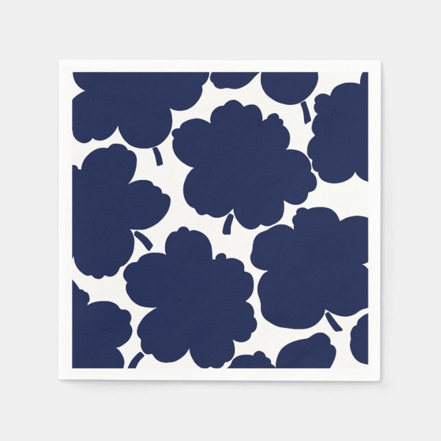 Bold Florals Monochrome Dark Navy Napkin (Front)