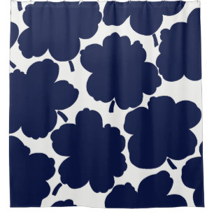 Bold Florals Monochrome Navy White Shower Curtain