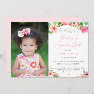 Bold Florals Spanish 2nd Birthday Baptism Party Invitation