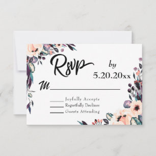 Bold Florals w/ Script Typography Wedding RSVP Card