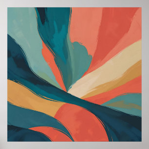 Bold Flow – Abstract Brushstroke Art in Teal, Cora Poster