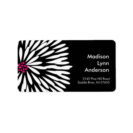Bold Flower on Black Return Address Labels. Address Label