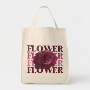 'Bold FLOWER Typography' Floral Aesthetic Grocery Tote Bag