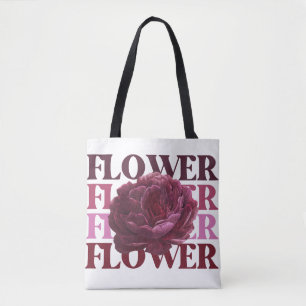 'Bold FLOWER Typography' Floral Aesthetic Grocery Tote Bag
