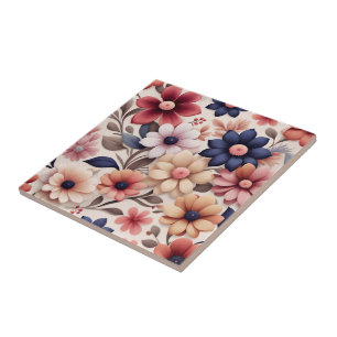 Bold flowers and leaves pattern pink ceramic tile