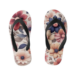 Bold flowers and leaves pattern pink kid's thongs