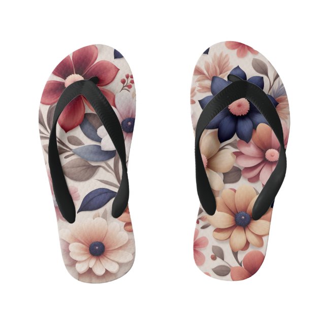 Bold flowers and leaves pattern pink kid's thongs (Footbed)