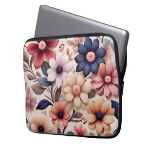 Bold flowers and leaves pattern pink laptop sleeve