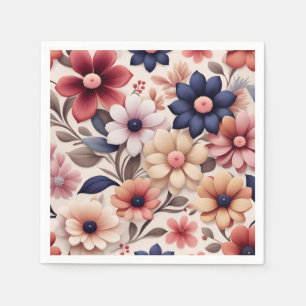 Bold flowers and leaves pattern pink napkin