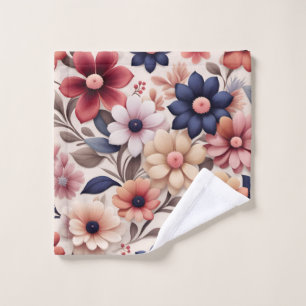 Bold flowers and leaves pattern pink wash cloth