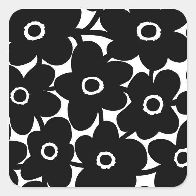 Bold Flowers - Black and White Square Sticker (Front)
