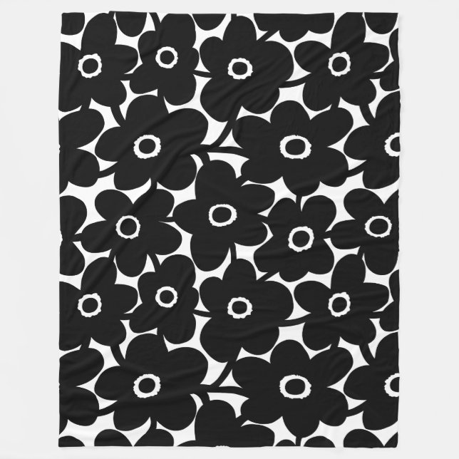 Bold Flowers - Black Fleece Blanket (Front)