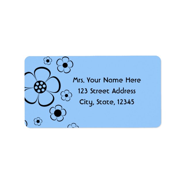 Bold Flowers Blue Address Lables Label (Front)