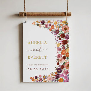 Bold Flowers Fall Wildflower Wedding Welcome Poster