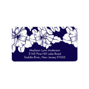 Bold Flowers on Blue Return Address Labels. Label