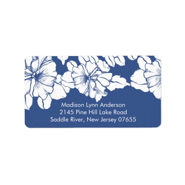 Bold Flowers on Blue Return Address Labels. Label (Front)
