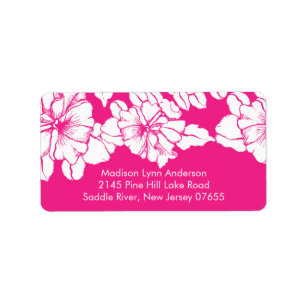 Bold Flowers on Pink Return Address Labels. Label