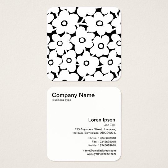 Bold Flowers - White on Black Square Business Card