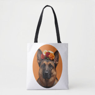 Bold Folk Art Self-Portrait German Shepherd Tote Bag