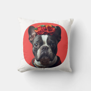 Bold Folk Art Self-Portrait Pug Cushion