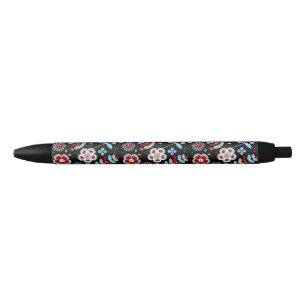 Bold Folk Floral Pattern Black Ink Pen