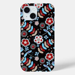 Bold Folk Floral Pattern iPhone 15 Case