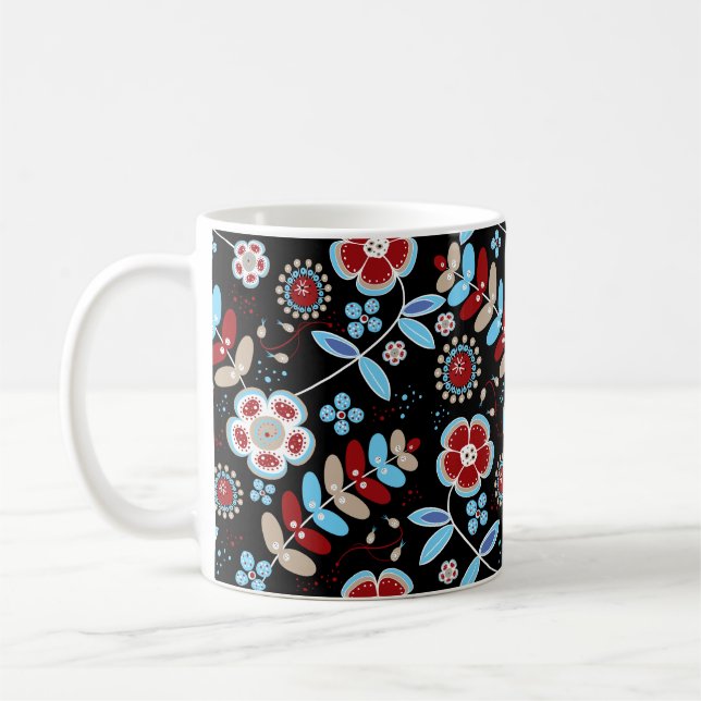 Bold Folk Floral Pattern Coffee Mug (Left)