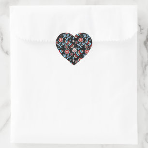 Bold Folk Floral Pattern Heart Sticker