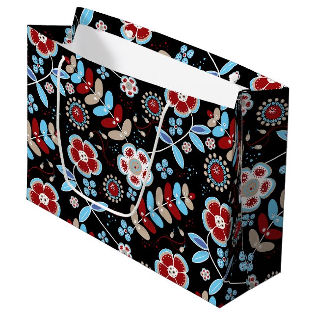 Bold Folk Floral Pattern Large Gift Bag (Front Angled)