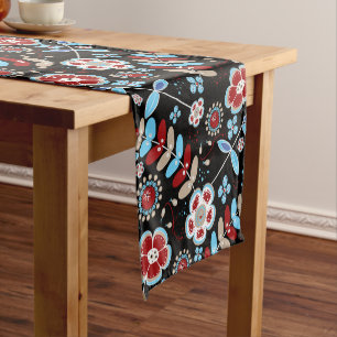 Bold Folk Floral Pattern Short Table Runner