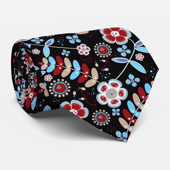 Bold Folk Floral Pattern Tie (Rolled)