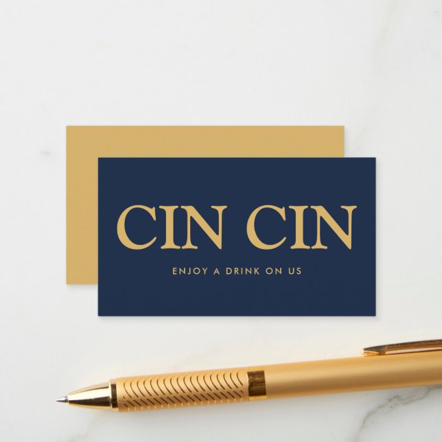 Bold Font "Chin chin" Italian Free Drinks Ticket Enclosure Card (Front/Back In Situ)