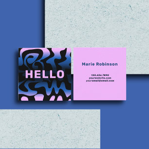 Bold Font Groovy Black Navy Blue Lilac Pale Purple Square Business Card