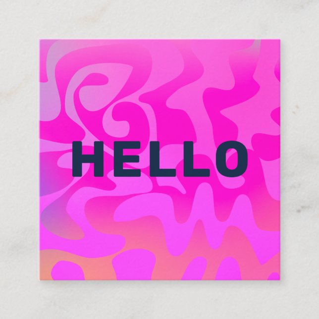Bold Font Groovy Navy Hello Hot Pink Bright Square Square Business Card (Front)