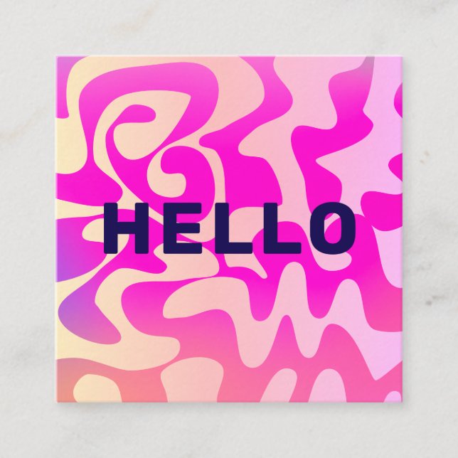 Bold Font Groovy Retro Hello Pink Colourful Square Business Card (Front)