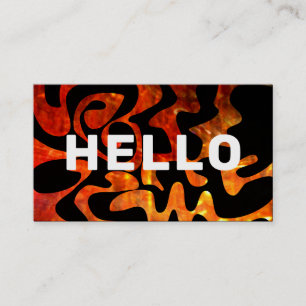 Bold Font HELLO Hot Orange Fire Black Abstract Art Business Card
