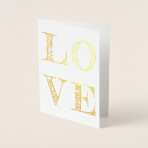Bold font LOVE letters sketched foil card