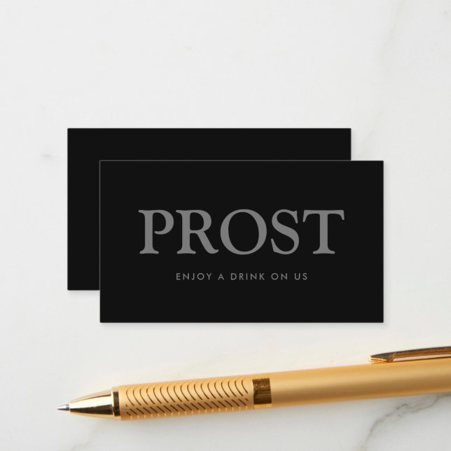 Bold Font "Prost" German Free Drinks Ticket Enclosure Card (Front/Back In Situ)