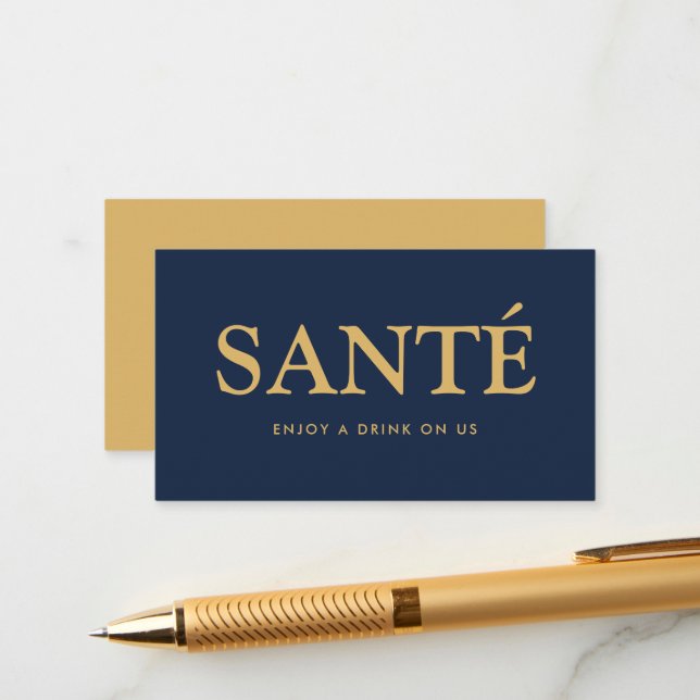 Bold Font "Santé" French Free Drinks Ticket Enclosure Card (Front/Back In Situ)