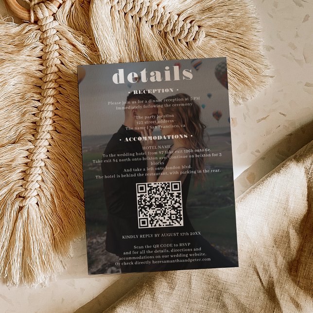 Bold font wedding details Qr code 2 photos black Enclosure Card (Bold font wedding details Qr code 2 photos black Enclosure Card)